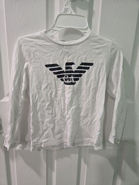 Emporio Armani White Long-Sleeve Tee with Navy Eagle Logo